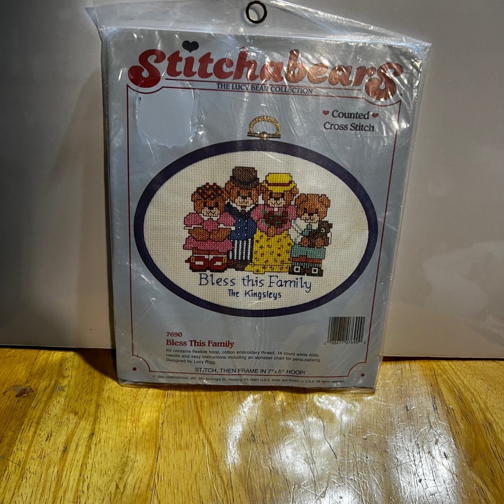 Stitchabears 7x5 Cross Stitch Kit Multi Bless This Family Lucy Rigg 7690 Vintage